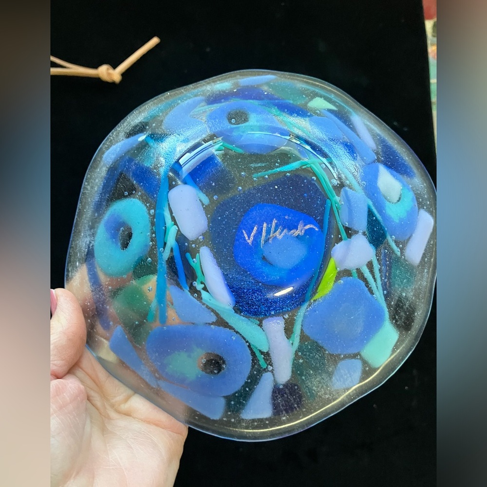Island Memories Design Glass”Fused Art Glass Handmade 7”x3”Bowl Clear - Picture 3 of 10